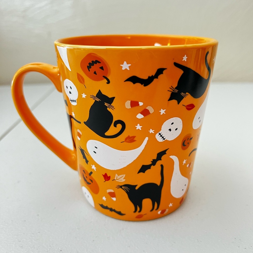 Halloween Black Cat Ghost Candy Corn Bats Mug